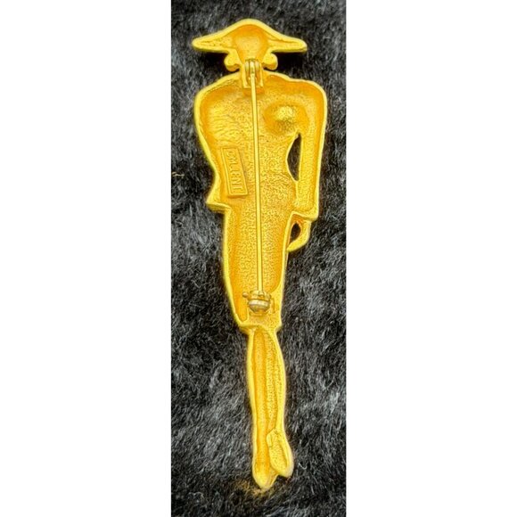 Vintage Signed M. Jent Fashion Model Goldtone Brooch Striped Skirt - Picture 2 of 3